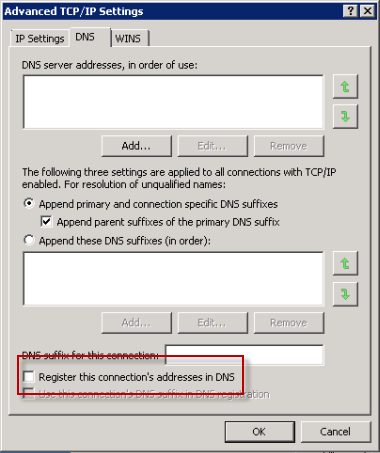 Disable DNS registration for the secondary interface