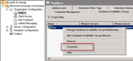 Open the Properties of the Database Availability Group